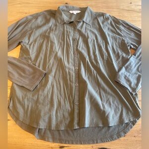 Madison Grey Long Sleeve Button Down Green Stretch Knit and Cotton Women’s XLPre